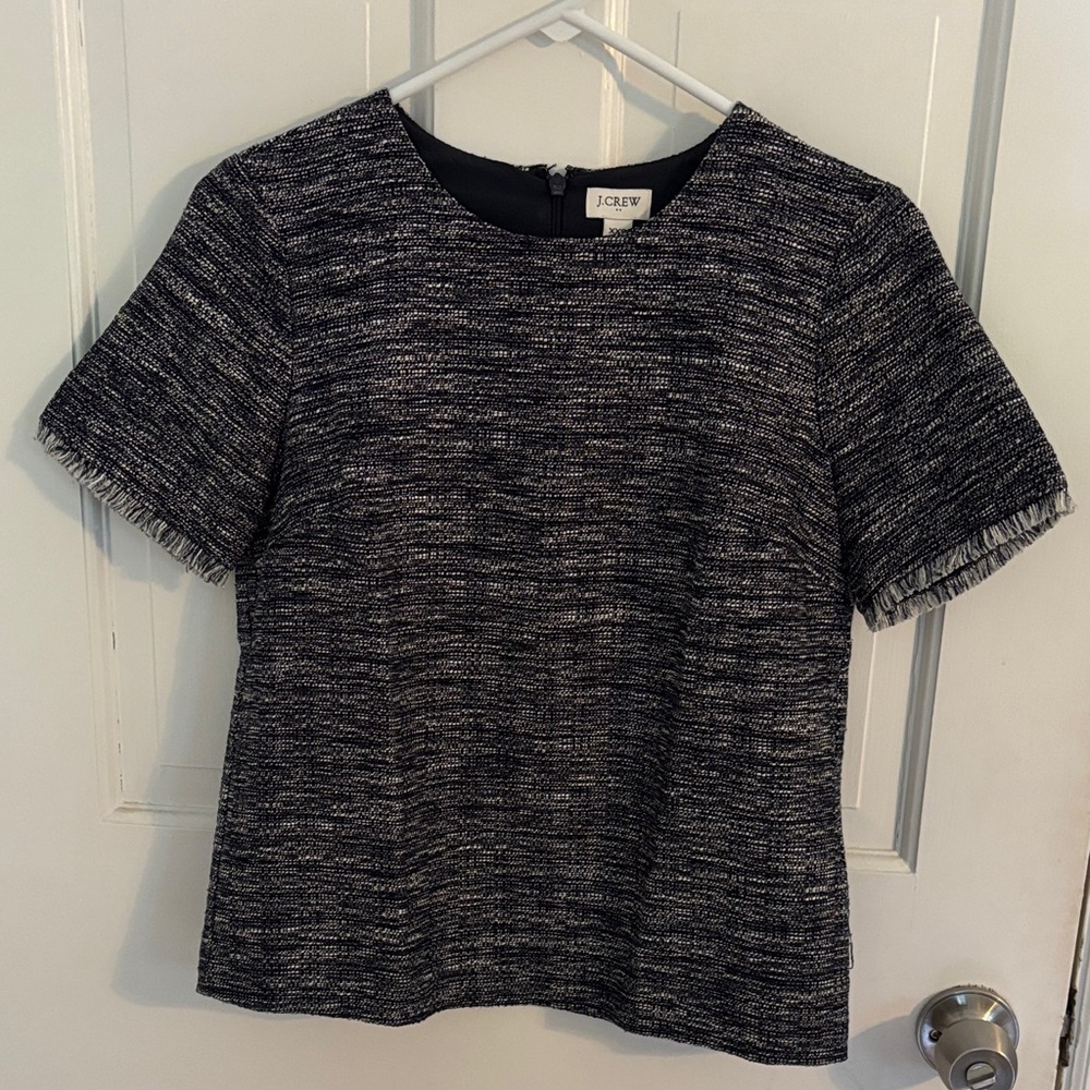 J. Crew Black and White Textured Blouse